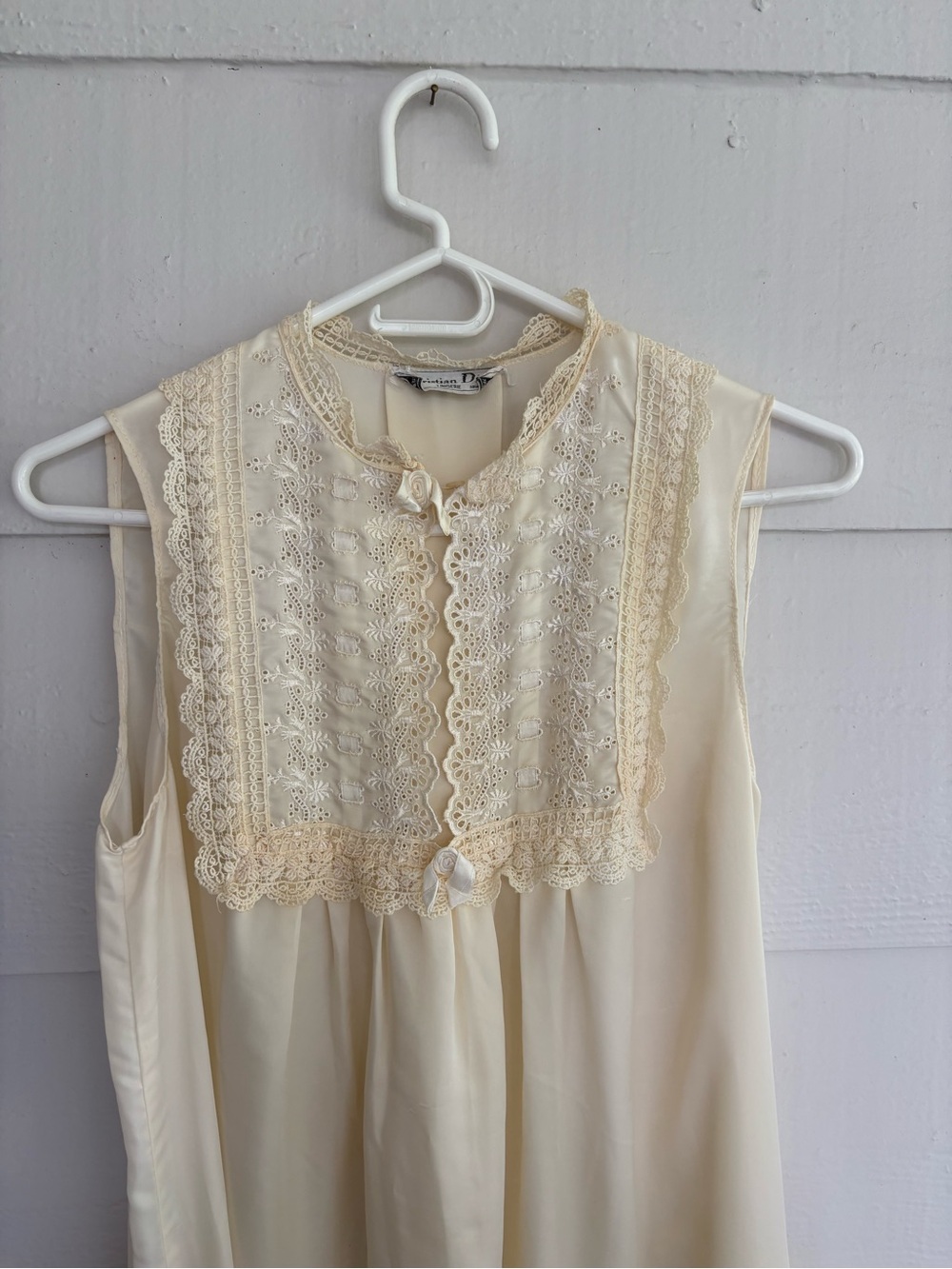 Vintage Christian Dior Lingerie Ivory Lace Nightgown Slip Dress 70-80s Coquette - Picture 2 of 9